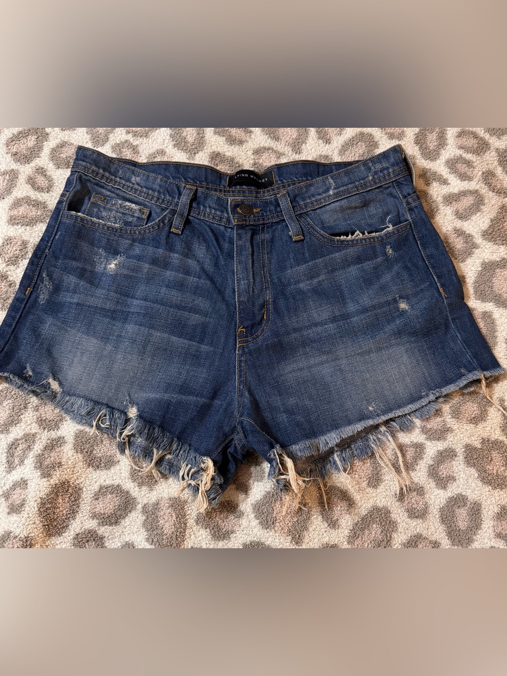 Flying Monkey Distressed Dark Blue Denim Cutoff Shorts